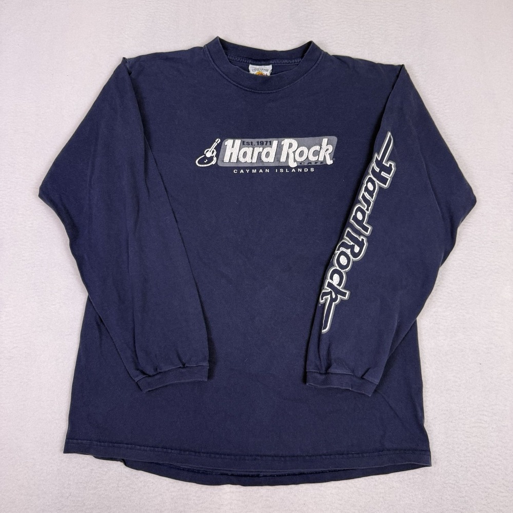 Vintage 90s Hard Rock Cafe Cayman Islands Long Sleeve T-Shirt Navy Large USA